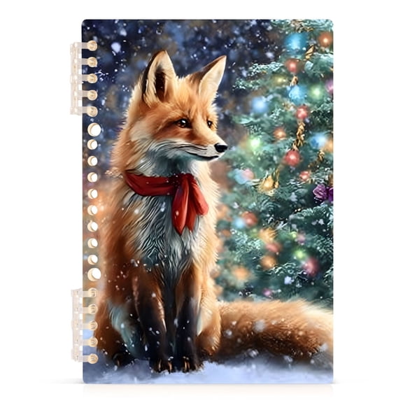 Haosy Beautiful Fox with Christmas Tree Notebooks 1-subject Journal 60 Sheets A5 College Ruled Paper Detachable Ring 8.3"x5.7"