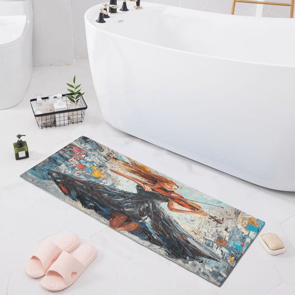 Haosy Beautiful Woman Play Violin Bathroom Rugs Non Slip Absorbent Soft Plush Quick Dry Bath Mat, 39"x20"