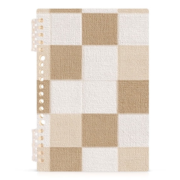 Haosy Beige Brown White Checkered Notebooks 1-subject Journal 60 Sheets A5 College Ruled Paper Detachable Ring 8.3"x5.7"