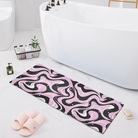 Haosy Black Pink White Flow Bathroom Rugs Non Slip Absorbent Soft Plush Quick Dry Bath Mat, 39"x20"