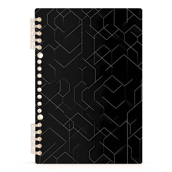 Haosy Black Simple Geometric Lines Notebooks 1-subject Journal 60 Sheets A5 College Ruled Paper Detachable Ring 8.3"x5.7"