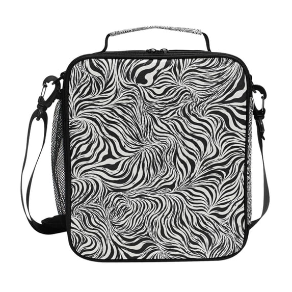 Haosy Black White Zebra Stripe Reusable Lunch Box Men/Women Insulated Lunch Bag for School Picnic Travel