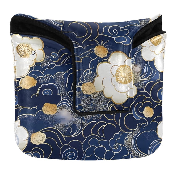 Haosy Blue Cloud White Flower Golf Mallet Putter Cover Strong Magnetic Leather Golf Club Headcover Closure