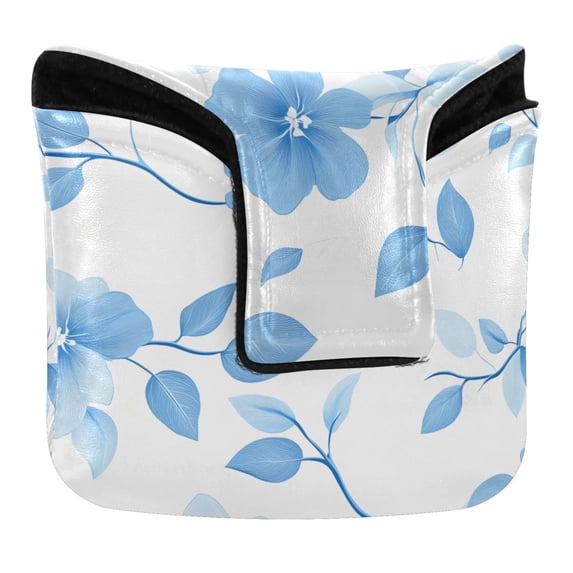 Haosy Blue Flower and Leaf Golf Mallet Putter Cover Strong Magnetic Leather Golf Club Headcover Closure
