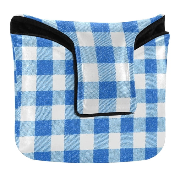 Haosy Blue Gingham Checker Pattern Golf Mallet Putter Cover Strong Magnetic Leather Golf Club Headcover Closure