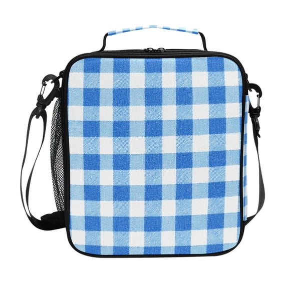 Haosy Blue Gingham Checker Pattern Reusable Lunch Box Men/Women Insulated Lunch Bag for School Picnic Travel