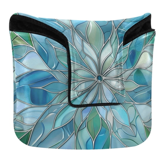 Haosy Blue Green Floral Stained Glass Golf Mallet Putter Cover Strong Magnetic Leather Golf Club Headcover Closure