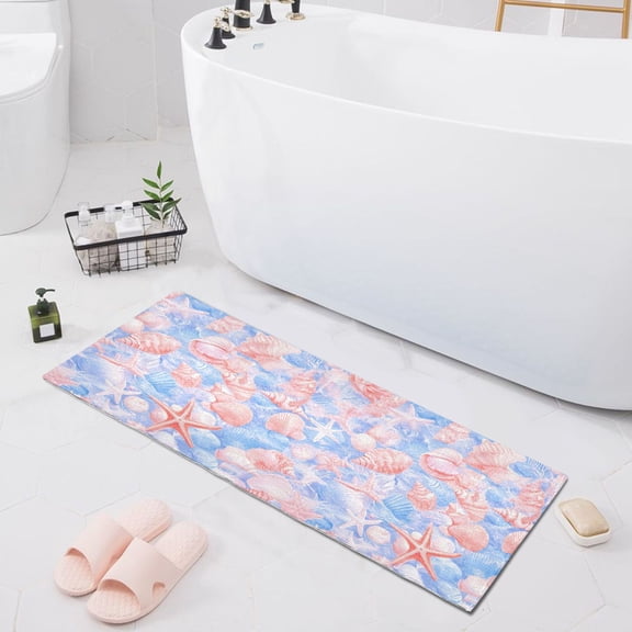 Haosy Blue Pink Shells Bathroom Rugs Non Slip Absorbent Soft Plush Quick Dry Bath Mat, 39"x20"