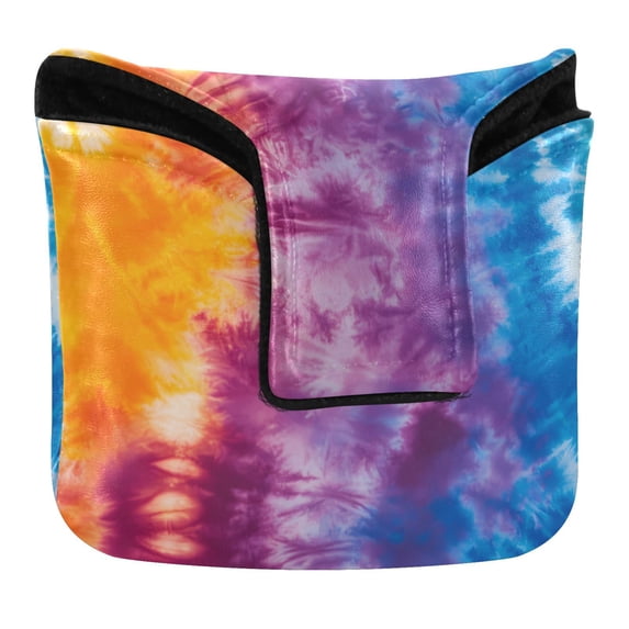 Haosy Blue Purple Yellow Tie Dye Golf Mallet Putter Cover Strong Magnetic Leather Golf Club Headcover Closure