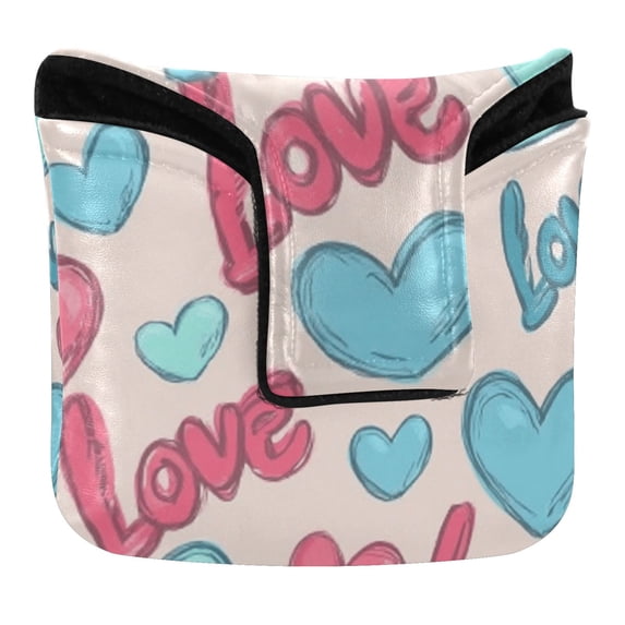 Haosy Blue Red Love Heart Golf Mallet Putter Cover Strong Magnetic Leather Golf Club Headcover Closure