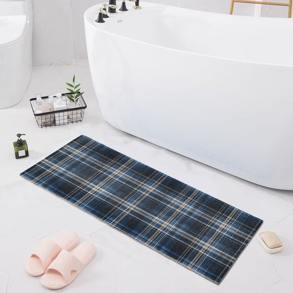 Haosy Blue Scottish Tartan Bathroom Rugs Non Slip Absorbent Soft Plush Quick Dry Bath Mat, 39"x20"