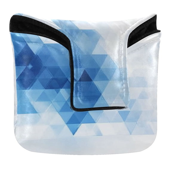 Haosy Blue and White Geometric Golf Mallet Putter Cover Strong Magnetic Leather Golf Club Headcover Closure
