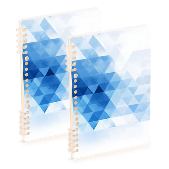 Haosy Blue and White Geometric Notebooks 2 Pcs 1-subject Journal 60 Sheets A5 College Ruled Paper Detachable Ring 8.3"x5.7"