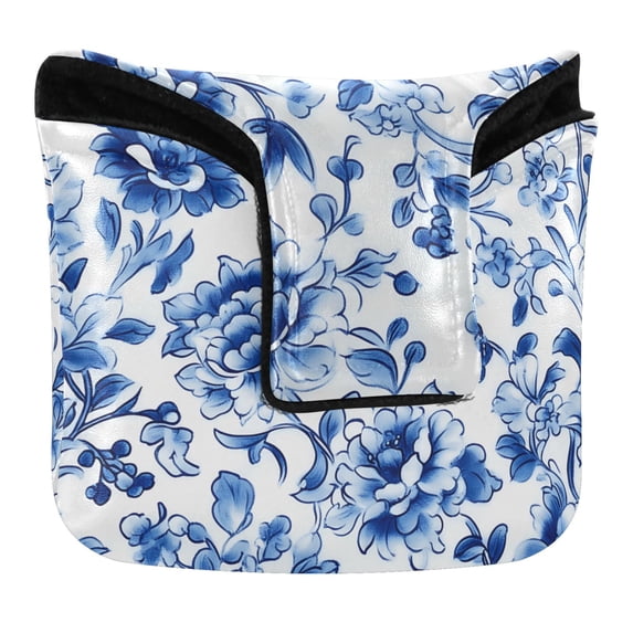 Haosy Blue and White Porcelain Floral Golf Mallet Putter Cover Strong Magnetic Leather Golf Club Headcover Closure