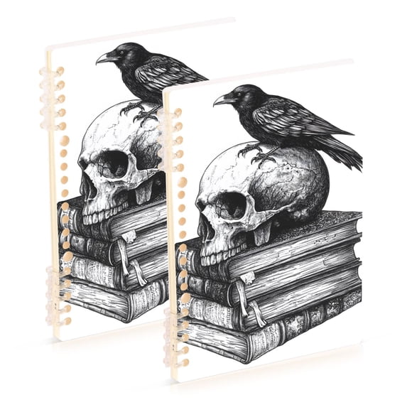 Haosy Book Skull Crow Notebooks 2 Pcs 1-subject Journal 60 Sheets A5 College Ruled Paper Detachable Ring 8.3"x5.7"
