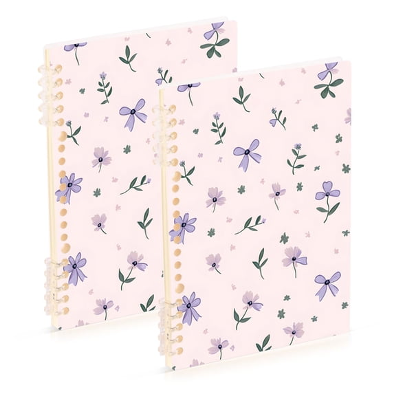 Haosy Bows Flower Leaf Notebooks 2 Pcs 1-subject Journal 60 Sheets A5 College Ruled Paper Detachable Ring 8.3"x5.7"