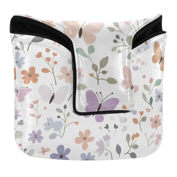 Haosy Butterflies and Flowers Golf Mallet Putter Cover Strong Magnetic Leather Golf Club Headcover Closure