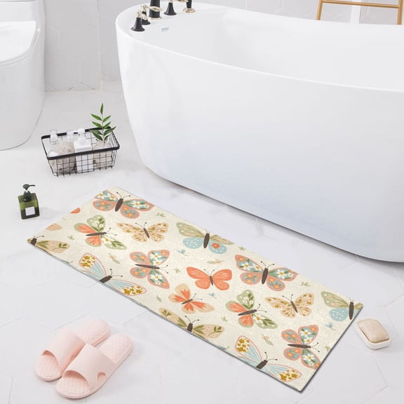 Haosy Butterfly with Flower Bathroom Rugs Non Slip Absorbent Soft Plush Quick Dry Bath Mat, 39"x20"