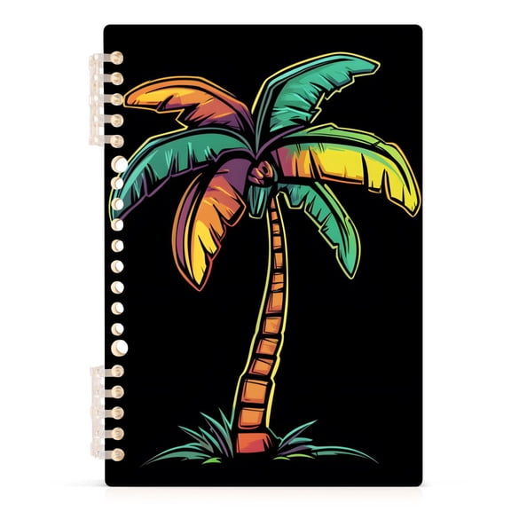 Haosy Cartoon Colorful Coconut Tree Notebooks 1-subject Journal 60 Sheets A5 College Ruled Paper Detachable Ring 8.3"x5.7"