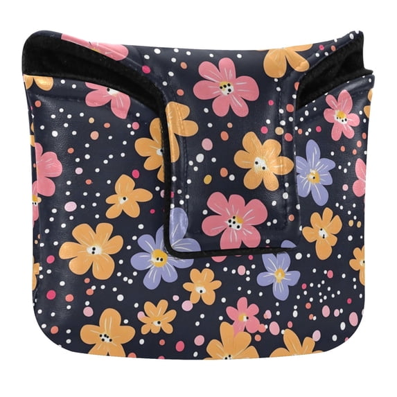 Haosy Cartoon Flowers and Dots Golf Mallet Putter Cover Strong Magnetic Leather Golf Club Headcover Closure