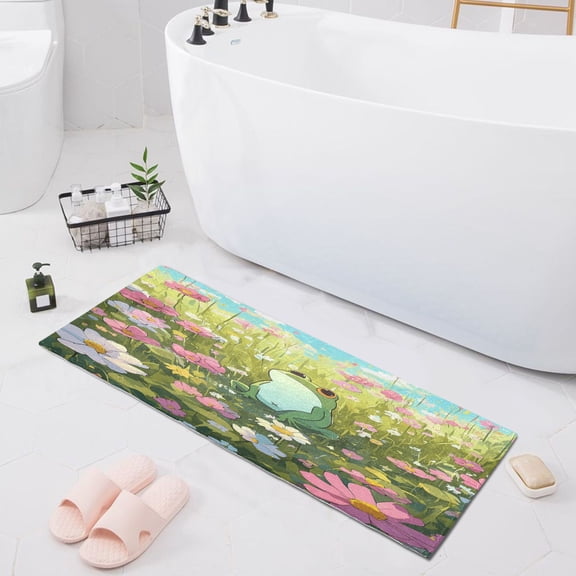 Haosy Cartoon Frog Sit in Meadow Of Flower Bathroom Rugs Non Slip Absorbent Soft Plush Quick Dry Bath Mat, 39"x20"