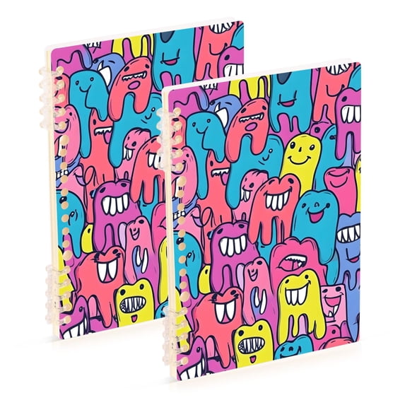 Haosy Cartoon Teeth Notebooks 2 Pcs 1-subject Journal 60 Sheets A5 College Ruled Paper Detachable Ring 8.3"x5.7"