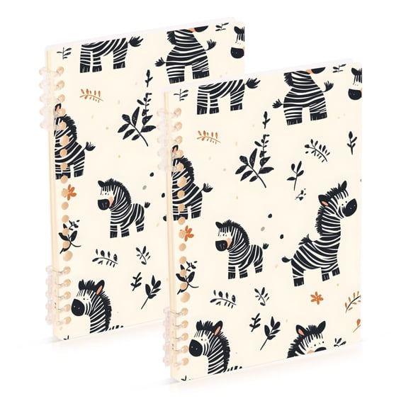 Haosy Cartoon Zebras and Leaf Notebooks 2 Pcs 1-subject Journal 60 Sheets A5 College Ruled Paper Detachable Ring 8.3"x5.7"