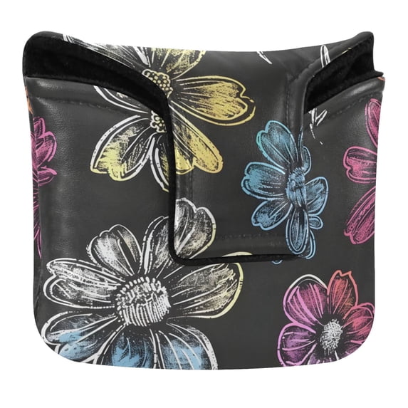 Haosy Chalk Paint Flowers Golf Mallet Putter Cover Strong Magnetic Leather Golf Club Headcover Closure