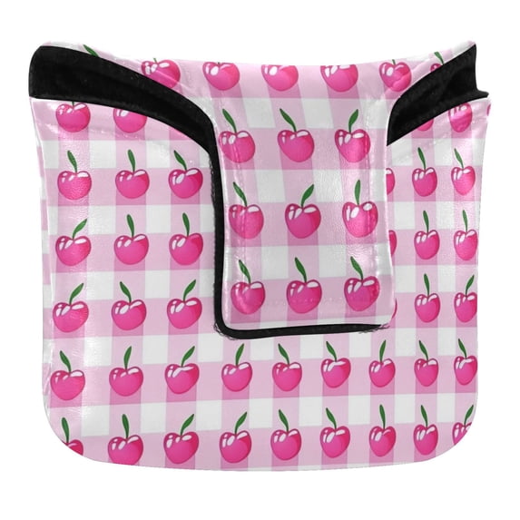 Haosy Cherry with Gingham Golf Mallet Putter Cover Strong Magnetic Leather Golf Club Headcover Closure