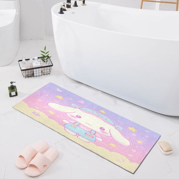 Haosy Cinnamoroll Wearing Overalls Bathroom Rugs Non Slip Absorbent Soft Plush Quick Dry Bath Mat, 39"x20"