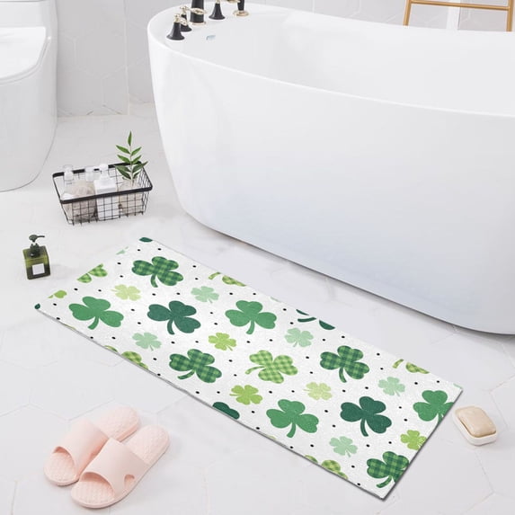 Haosy Clover with Green Plaid Bathroom Rugs Non Slip Absorbent Soft Plush Quick Dry Bath Mat, 39"x20"