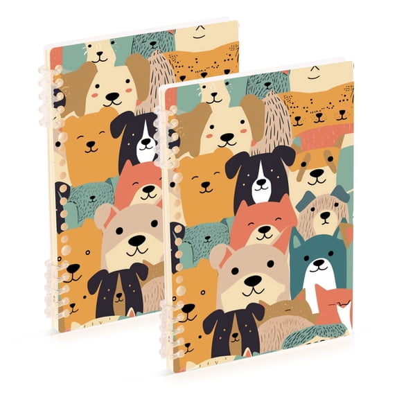 Haosy Colorful Cute Dogs Face Notebooks 2 Pcs 1-subject Journal 60 Sheets A5 College Ruled Paper Detachable Ring 8.3"x5.7"