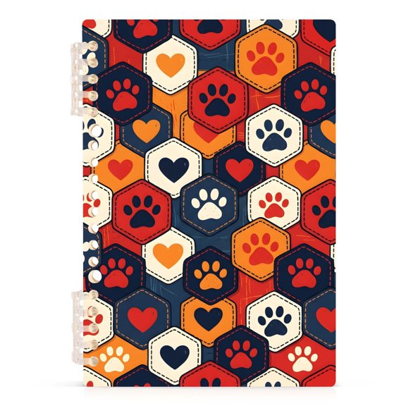 Haosy Colorful Paw Heart Hexagon Notebooks 1-subject Journal 60 Sheets A5 College Ruled Paper Detachable Ring 8.3"x5.7"