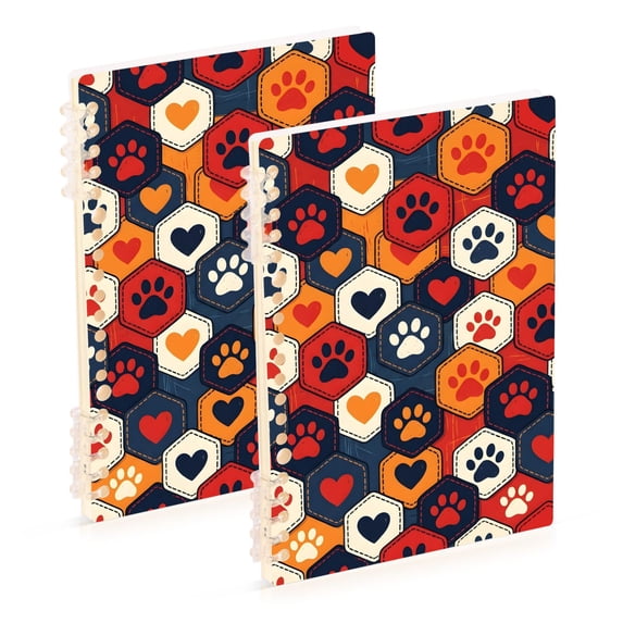 Haosy Colorful Paw Heart Hexagon Notebooks 2 Pcs 1-subject Journal 60 Sheets A5 College Ruled Paper Detachable Ring 8.3"x5.7"