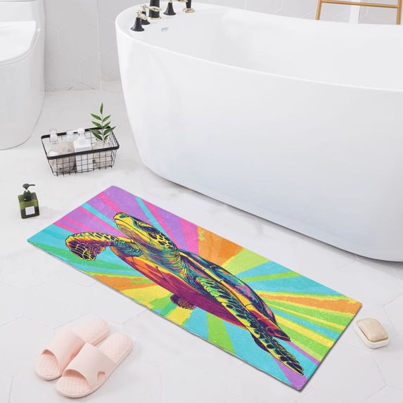 Haosy Colorful Turtle Bathroom Rugs Non Slip Absorbent Soft Plush Quick Dry Bath Mat, 39"x20"