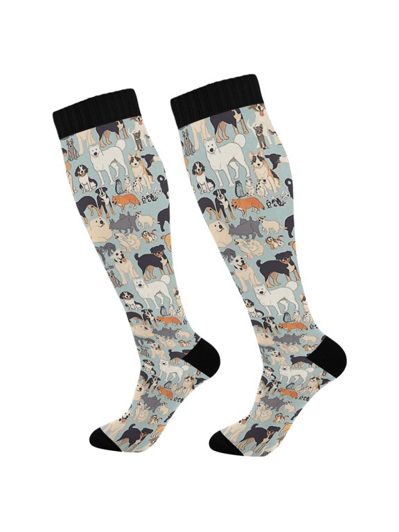 Compression Socks for Men Women Knee High Running Socks for Nurse Hiking Recovery Travel Athletic 2 Pairs All Kinds Of Dogs