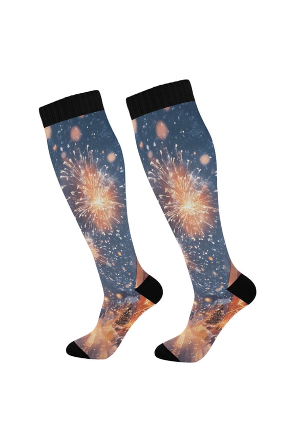 Compression Socks for Men Women Knee High Running Socks for Nurse Hiking Recovery Travel Athletic 2 Pairs Cool Colorful Line