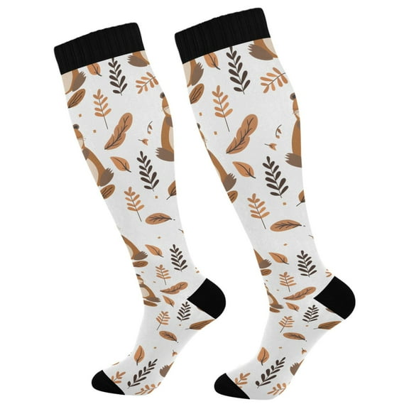 Haosy Compression Socks for Men Women Knee High Running Socks for Nurse Hiking Recovery Travel Athletic 2 Pairs Cute Beaver and Leaf