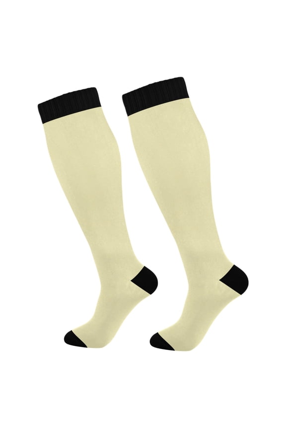 Compression Socks for Men Women Knee High Running Socks for Nurse Hiking Recovery Travel Athletic 2 Pairs Pale Yellow