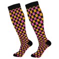 thumbnail image 1 of Haosy Compression Socks for Men Women Knee High Running Socks for Nurse Hiking Recovery Travel Athletic 2 Pairs Pink and Orange Checkered, 1 of 9