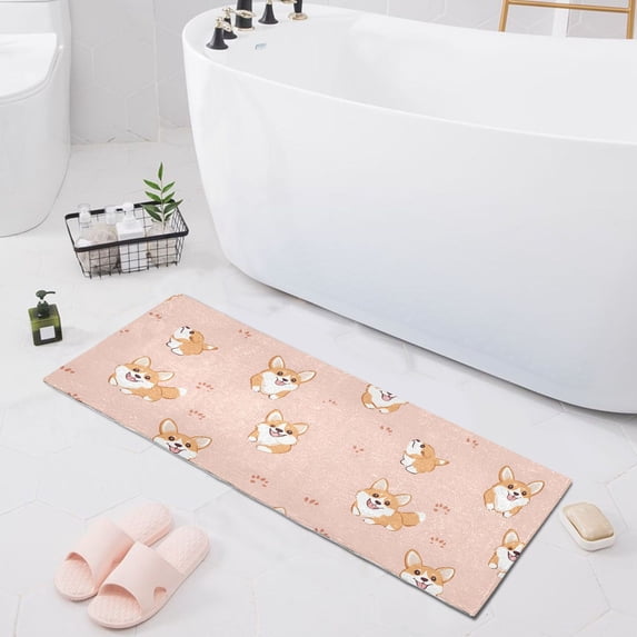 Haosy Corgi and Footprints Bathroom Rugs Non Slip Absorbent Soft Plush Quick Dry Bath Mat, 39"x20"
