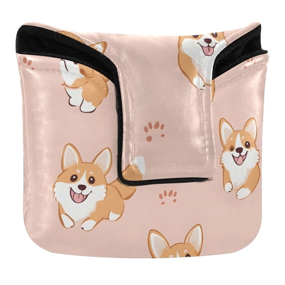 Haosy Corgi and Footprints Golf Mallet Putter Cover Strong Magnetic Leather Golf Club Headcover Closure