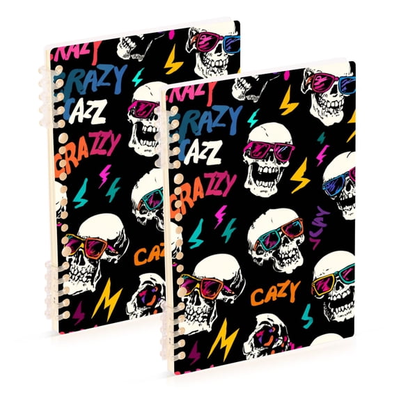Haosy Crazy Cool Skull Notebooks 2 Pcs 1-subject Journal 60 Sheets A5 College Ruled Paper Detachable Ring 8.3"x5.7"