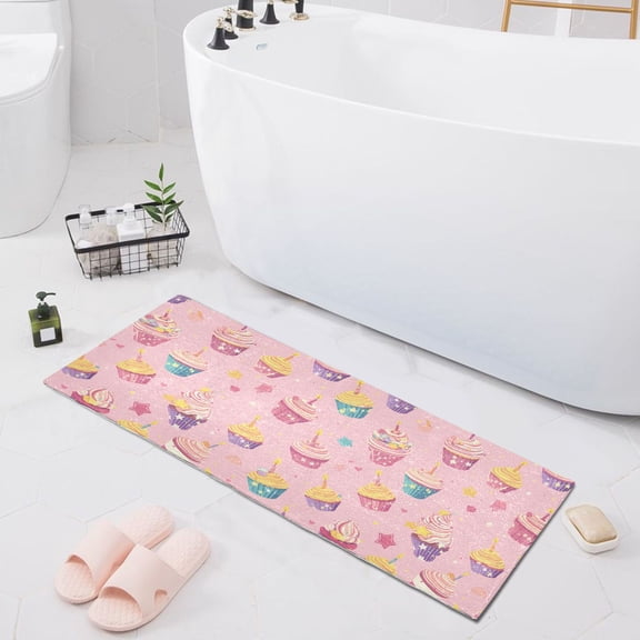 Haosy Cupcakes and Birthday Candles Bathroom Rugs Non Slip Absorbent Soft Plush Quick Dry Bath Mat, 39"x20"