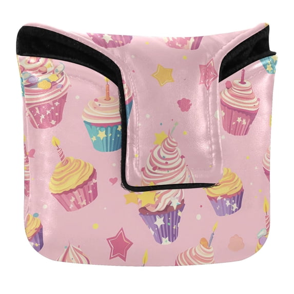 Haosy Cupcakes and Birthday Candles Golf Mallet Putter Cover Strong Magnetic Leather Golf Club Headcover Closure