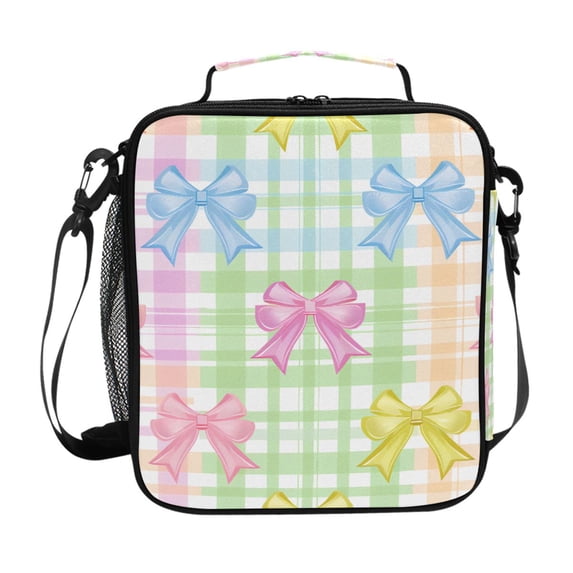 Haosy Cute Bows and Plaid Reusable Lunch Box Men/Women Insulated Lunch Bag for School Picnic Travel