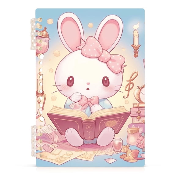 Haosy Cute Bunny Read Book Notebooks 1-subject Journal 60 Sheets A5 College Ruled Paper Detachable Ring 8.3"x5.7"