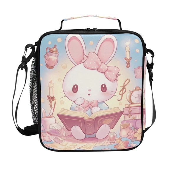 Haosy Cute Bunny Read Book Reusable Lunch Box Men/Women Insulated Lunch Bag for School Picnic Travel