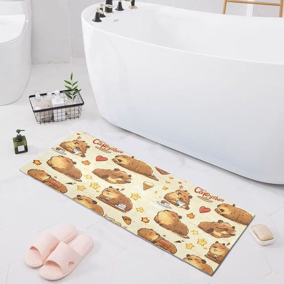 Haosy Cute Capybaras Doing Various Activities Bathroom Rugs Non Slip Absorbent Soft Plush Quick Dry Bath Mat, 39"x20"