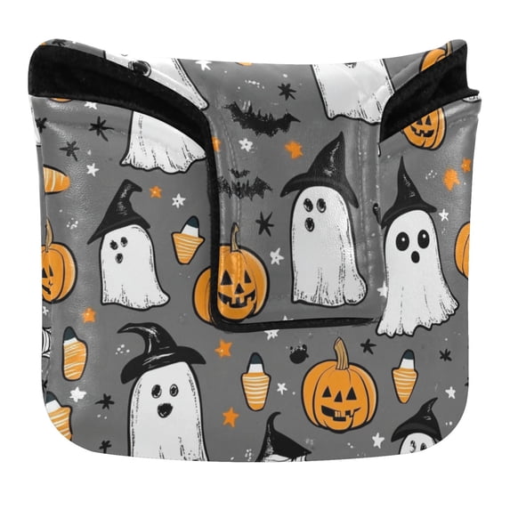 Haosy Cute Ghost Pumpkin Star Golf Mallet Putter Cover Strong Magnetic Leather Golf Club Headcover Closure